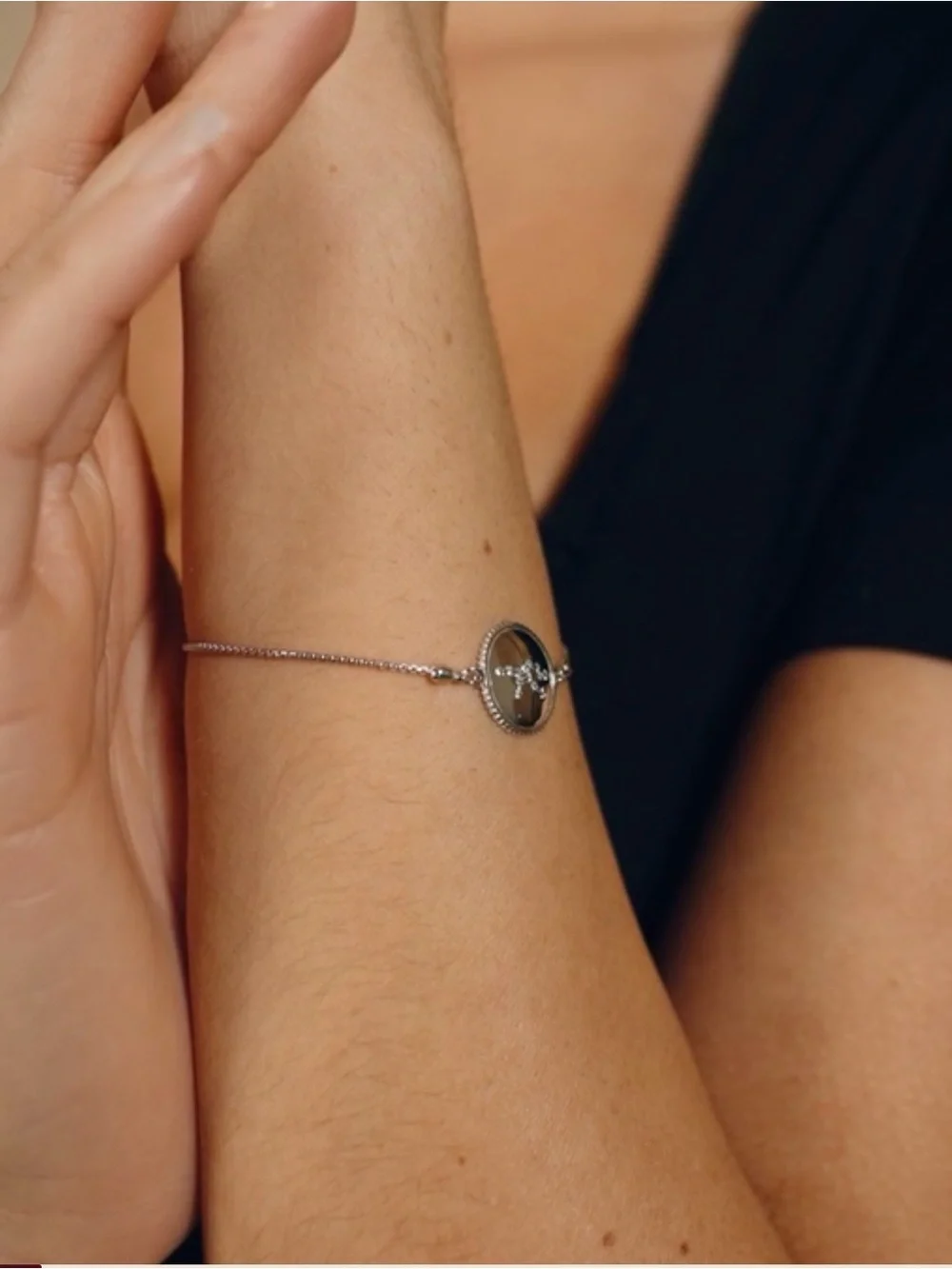 STERLING SILVER CZ CONSTELLATION DISK BOLO BRACELET